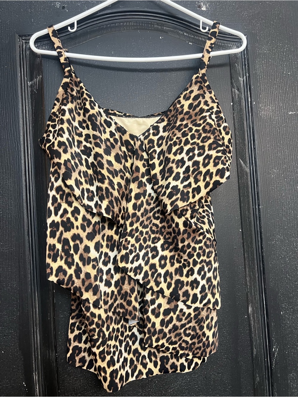 Ruby Ribbon Leopard Print Ruffle Swim Top - Tan, Brown, Black